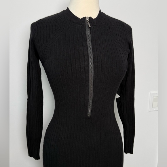 GUESS Ribbed Zip-Front Midi Dress – Black - Picture 4 of 9